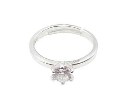 925 Sterling Silver  Round Cut Cubic Zirconia Solitaire Ring Sz 6  RG10283