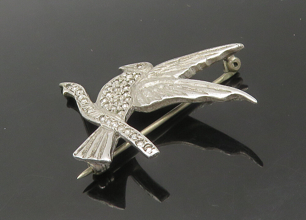 925 Sterling Silver  Vintage Sparkling Hummingbird On Branch Brooch Pin BP8722