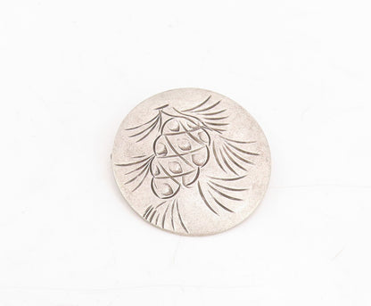 925 Sterling Silver Vintage Brooch Dark Tone Design Etched Coin  BP11491