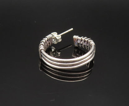 925 Sterling Silver  Vintage Wire Wrapped Three Rows Hoop Earrings  EG11769