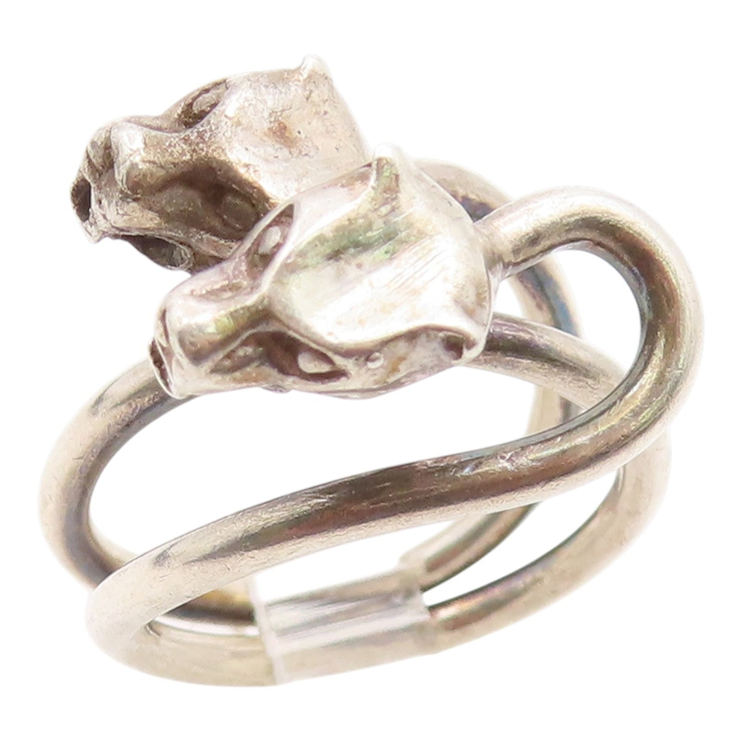 925 Sterling Silver Vintage Ring Modernist Siamese Cats Motif  Sz 7  RG35591