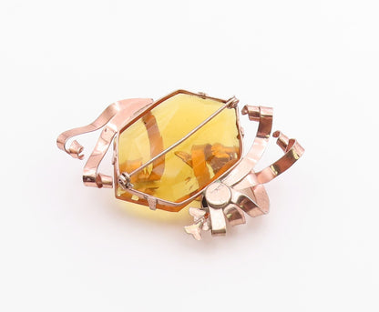 925 Silver  Vintage Rose Plated Wire Wrapped Orange Quartz Brooch Pin  BP9720