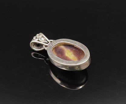 925 Silver  Vintage Cabochon Mother Of Pearl Detailed Bail Pendant  PT21455