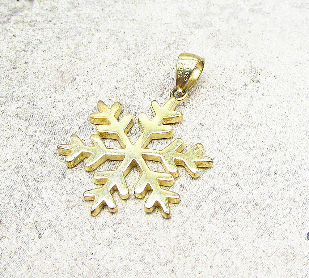 Gold Over 925 Sterling Silver Blue Enamel Snowflake Drop Pendant PT1480
