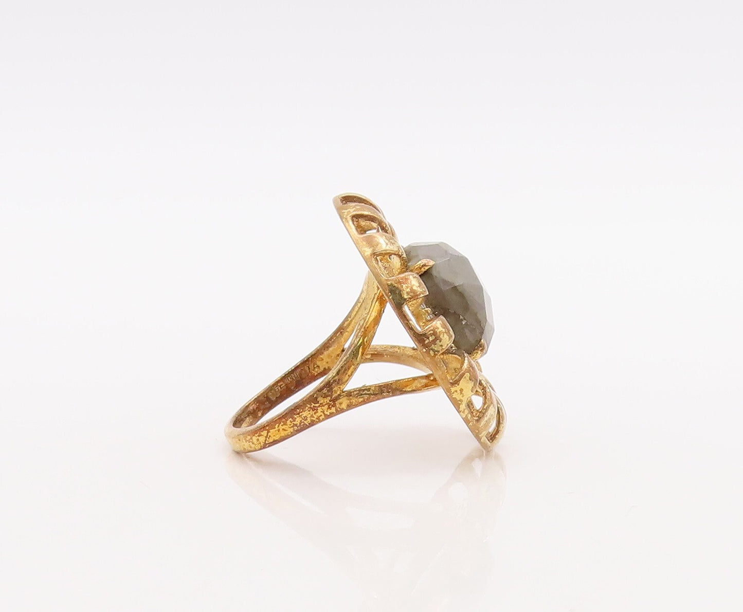 925 Sterling Silver Vintage Ring Gold Plated Alexandrite CZ Flower Sz 7  RG29875