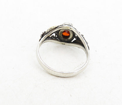 925 Silver & 18K GOLD  Vintage Red Topaz 2 Tone Solitaire Ring Sz 6.5  RG8701