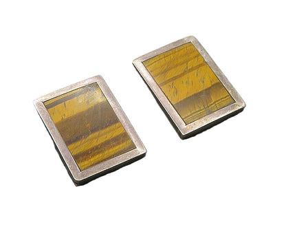 MEXICO 925 Sterling Silver  Vintage Tiger's Eye Non Pierce Earrings  EG8893