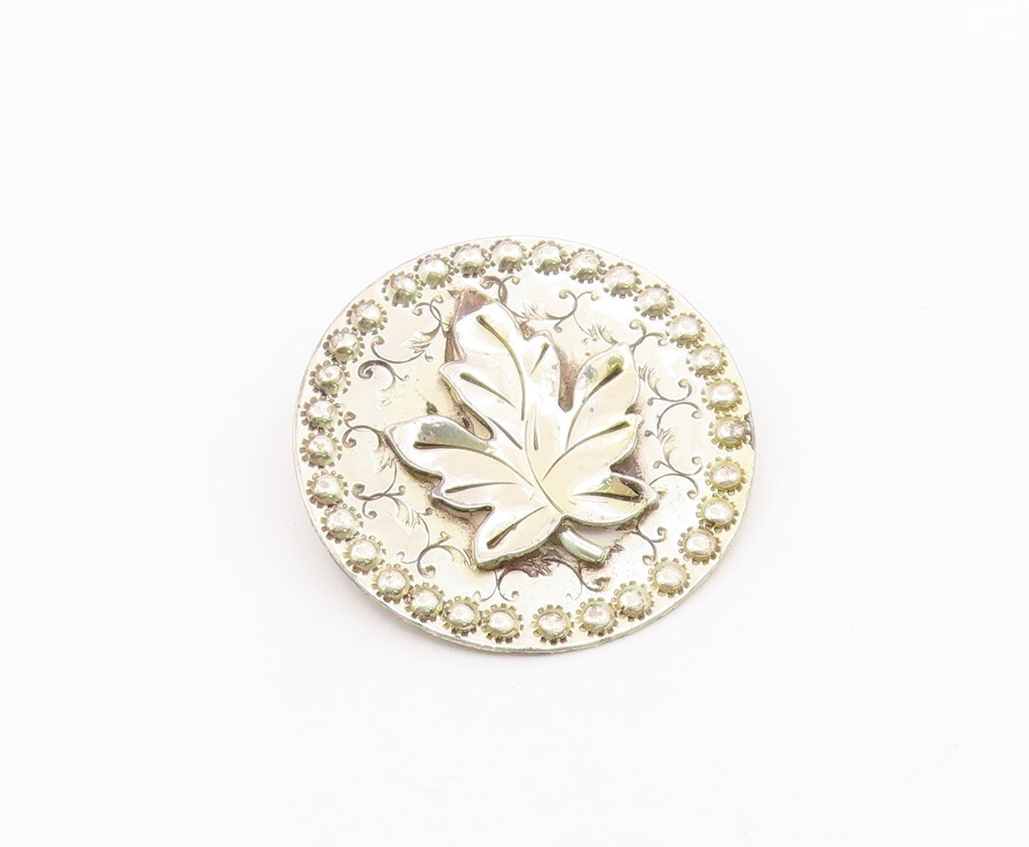 925 Sterling Silver  Vintage Hand Wrought Single Leaf Swirl Brooch Pin  BP3671
