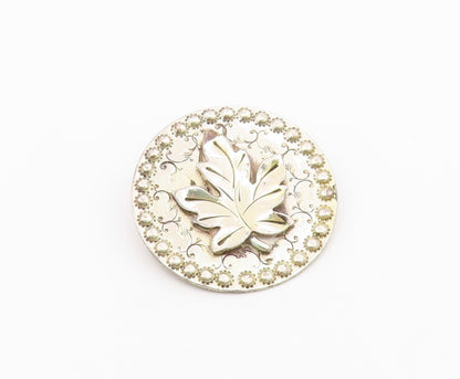 925 Sterling Silver  Vintage Hand Wrought Single Leaf Swirl Brooch Pin  BP3671