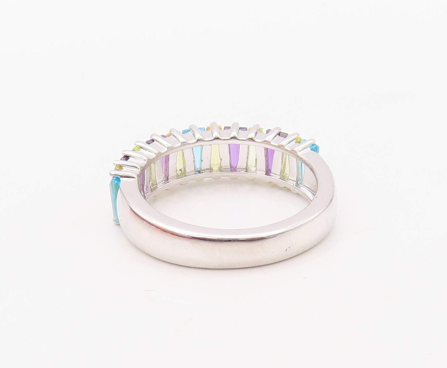 925 Sterling Silver Vintage Ring Topaz Citrine & Amethyst Band  Sz 7  RG30833