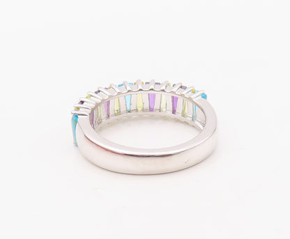 925 Sterling Silver Vintage Ring Topaz Citrine & Amethyst Band  Sz 7  RG30833