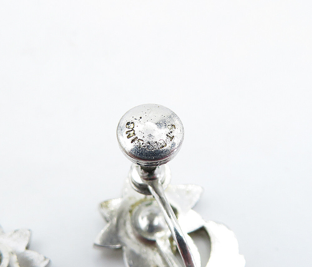 925 Sterling Silver  Vintage Shiny Flower Motif Non Pierce Earrings  EG2728
