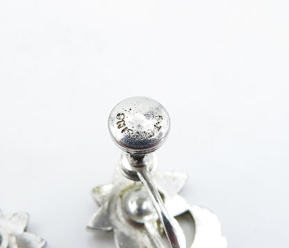 925 Sterling Silver  Vintage Shiny Flower Motif Non Pierce Earrings  EG2728