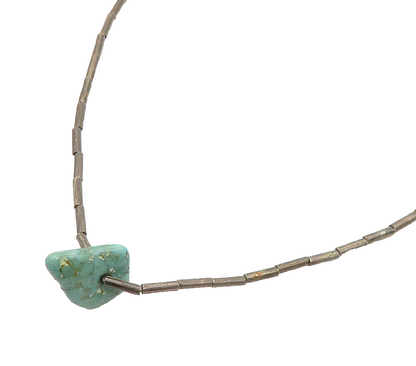 SOUTHWESTERN 925 Silver Vintage Turquoise Barrel Bead Chain Necklace NE2499
