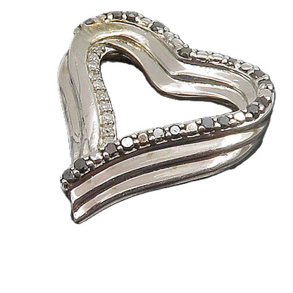 925 Silver  Vintage Genuine Black & White Diamonds Love Heart Pendant  PT19123