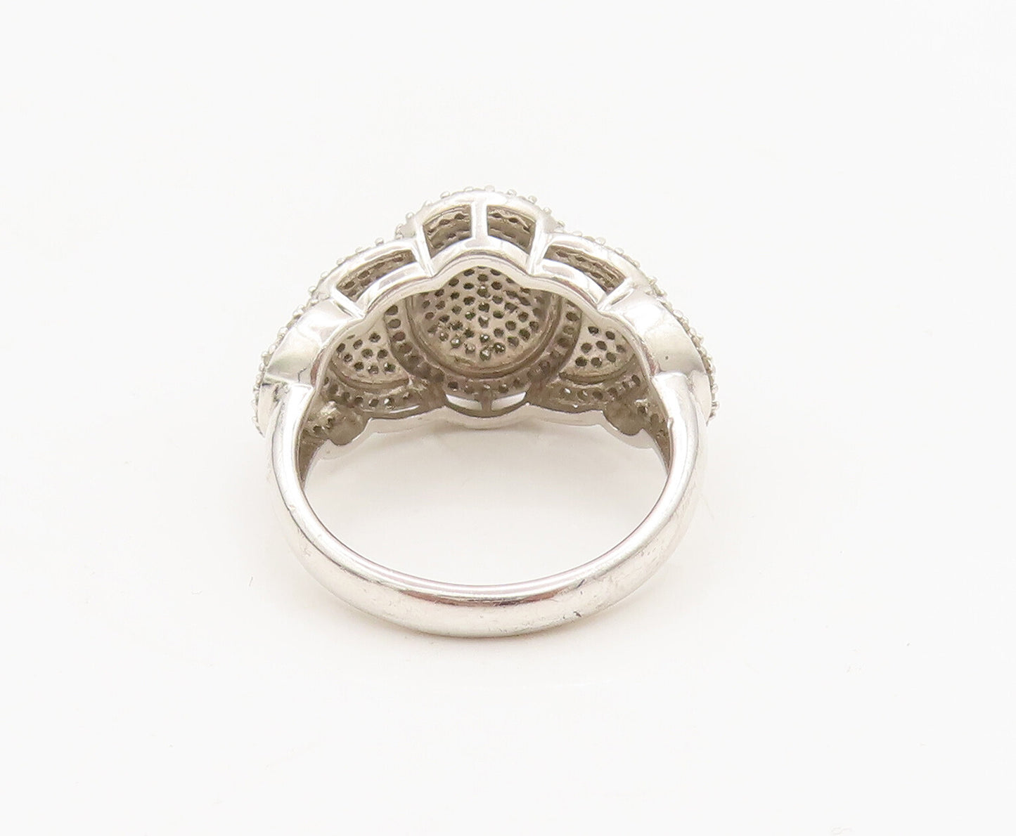 925 Sterling Silver  Vintage Intricate Circles Diamonds Ring Sz 6  RG26857