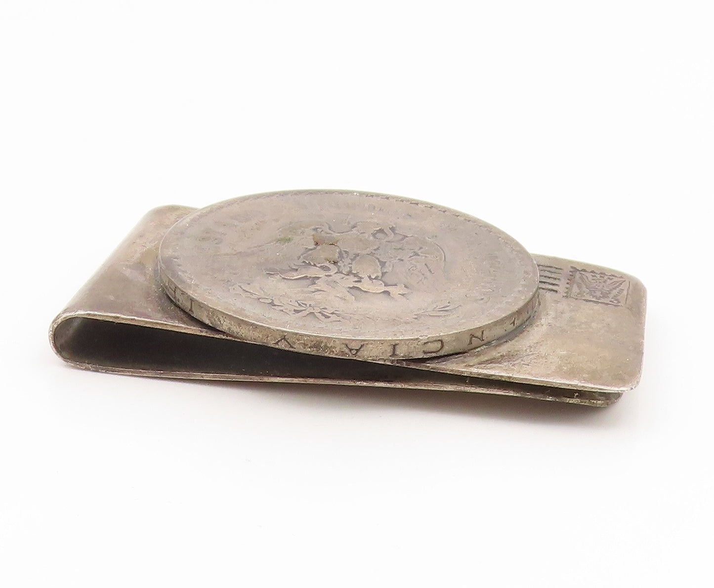 925 Sterling Silver Vintage Money Clip CHASE MEXICO Etched Eagle Coin  TR4216