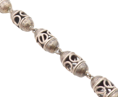 MEXICO 925 Sterling Silver  Vintage Open Barrel Link Chain Bracelet  BT2736