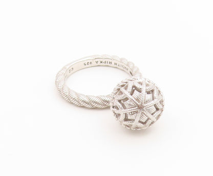 925 Sterling Silver Vintage Ring JUDITH RIPKA CZ Dangle Ball  Sz 7  RG36937