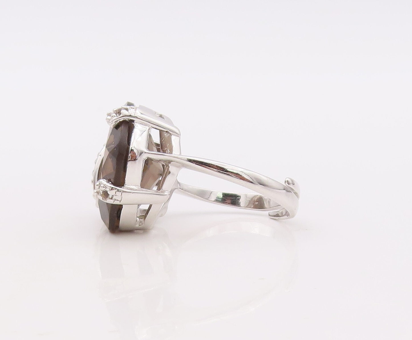 925 Sterling Silver Vintage Ring Square Cut Smoky Quartz CZ Band Sz 8.5  RG29910