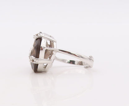 925 Sterling Silver Vintage Ring Square Cut Smoky Quartz CZ Band Sz 8.5  RG29910