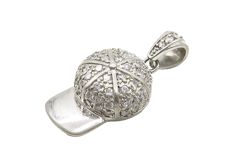 925 Sterling Silver  Vintage Cubic Zirconia Baseball Cap Pendant  PT15263