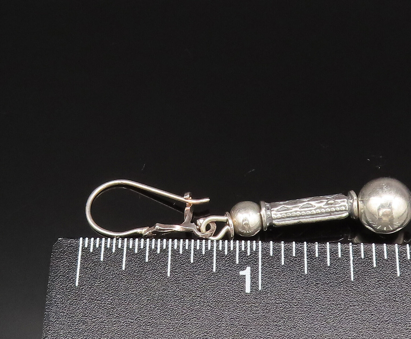 925 Sterling Silver  Vintage Love Heart Pole & Bead Ball Earrings  EG11861