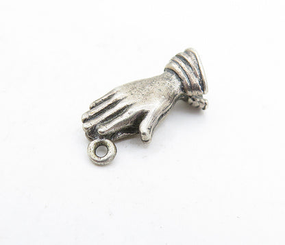 925 Sterling Silver  Vintage Petite Dark Tone Praying Hands Pendant  PT3910
