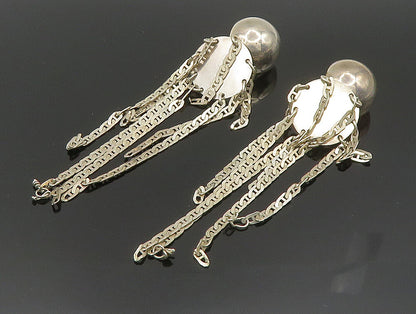 DESIGNER 925 Silver  Vintage Sphere & Chain Link Dangle Earrings  EG11612