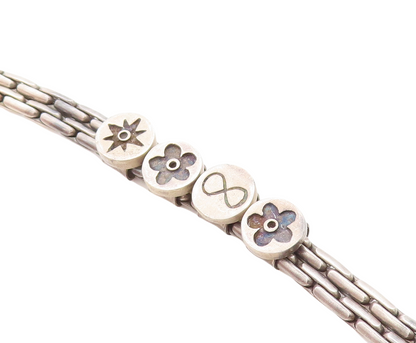925 Sterling Silver  Vintage Antique Oxidized Flowers Chain Bracelet  BT2490