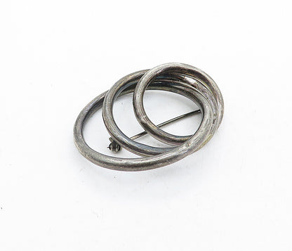 925 Sterling Silver  Vintage Dark Tone Graduated Circles Brooch Pin  BP1993