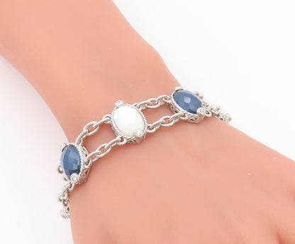 925 Sterling Silver Vintage Bracelet JUDITH RIPKA White Agate & Quartz  BT12180