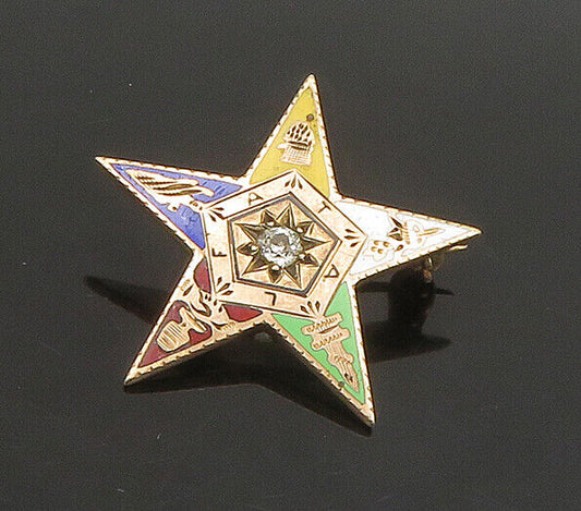 10K GOLD  Vintage Antique OldCut Diamond Masonic Star Brooch Pin  GB085