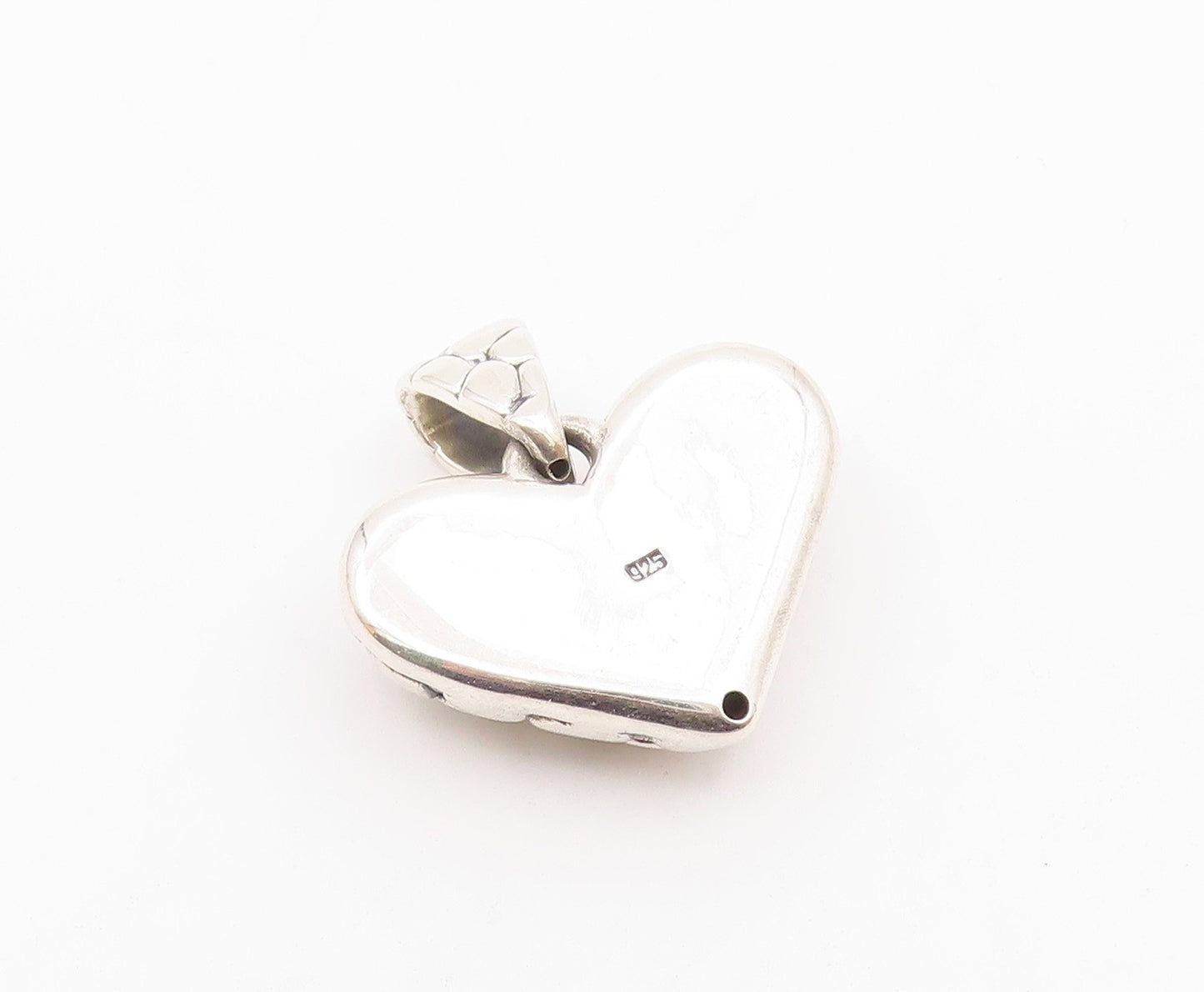 925 Sterling Silver  Vintage Cobblestone Pattern Love Heart Pendant  PT19876