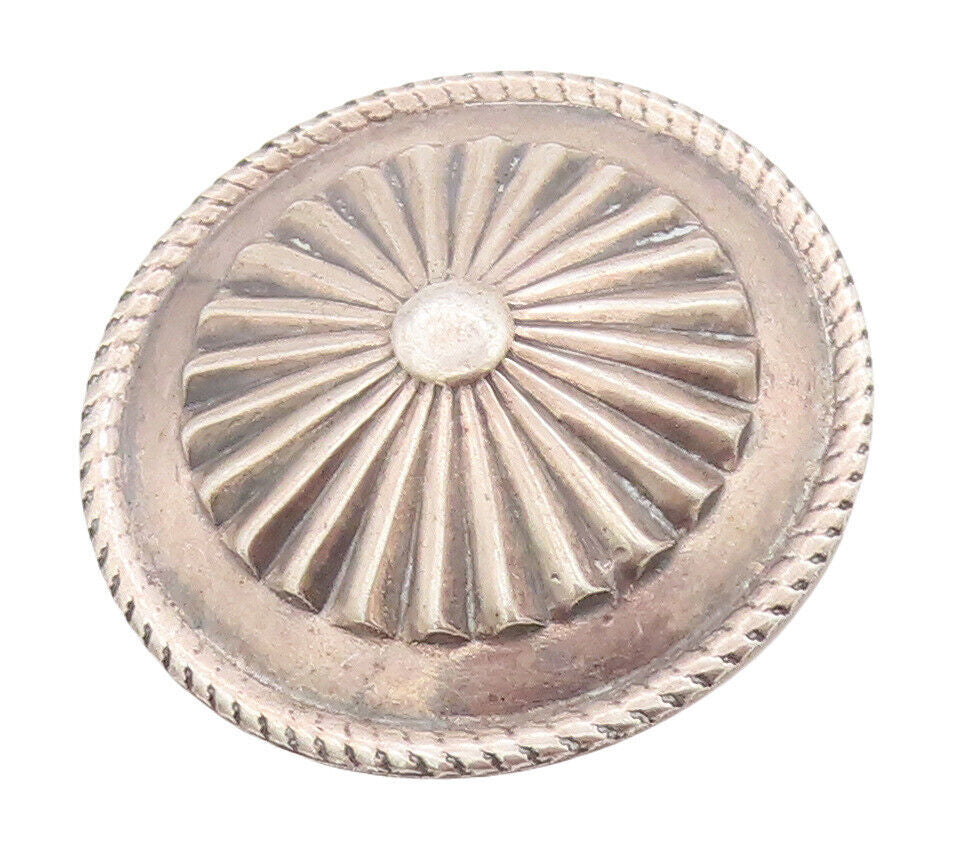 925 Sterling Silver Vintage Brooch Pin Framed Fan Carved Round Flower  BP10888