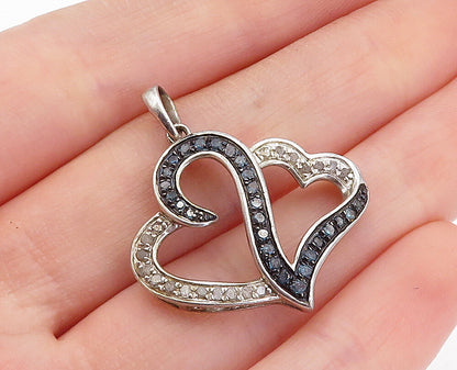 925 Sterling Silver  Vintage Genuine Blue & White Diamonds Pendant  PT2705