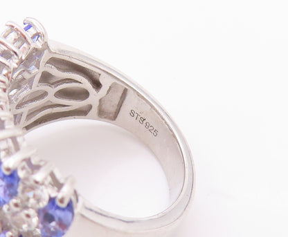 925 Sterling Silver Vintage Ring Minimalist Tanzanite & CZ Bands  Sz 7  RG32333