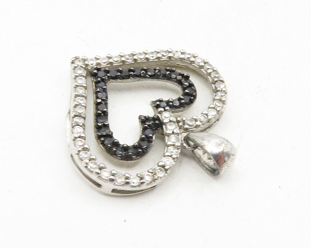 925 Sterling Silver  Vintage Topaz & Black Hematite Love Heart Pendant  PT7304