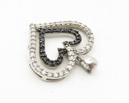 925 Sterling Silver  Vintage Topaz & Black Hematite Love Heart Pendant  PT7304