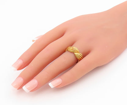 925 Sterling Silver Vintage Ring Gold Plated Ribbed Shell Motif  Sz 8  RG34652