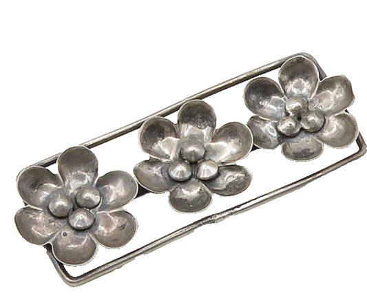 CORO 925 Silver  Vintage Antique Rare Dark Tone Flowers Brooch Pin  BP8434