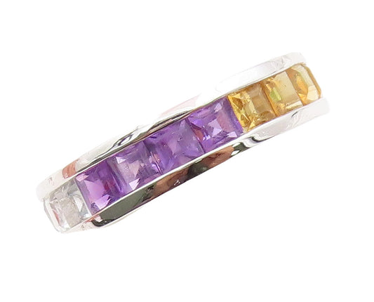 925 Sterling Silver Vintage Ring Square Amethyst Citrine Peridot CZ Sz 6 RG31319