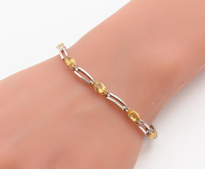 925 Sterling Silver Vintage Bracelet Modernist Marquise Cut Citrine Link BT12171