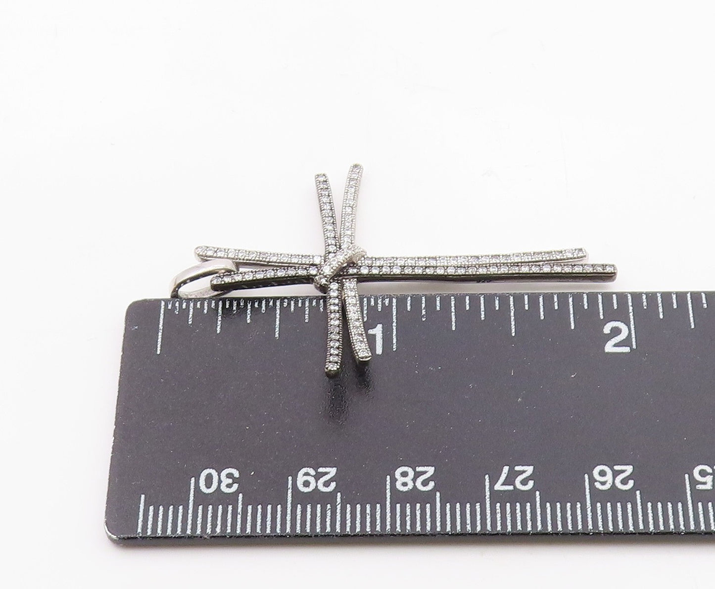 925 Silver  Vintage Double Cubic Zirconia Religious Cross Pendant  PT20722