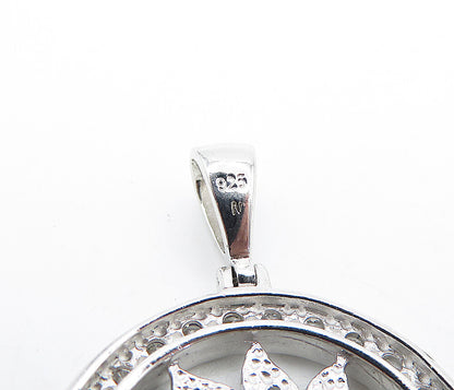 925 Sterling Silver  Shiny Topaz Open Floral Design Round Drop Pendant  PT3206