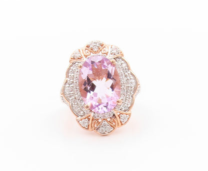 925 Sterling Silver Vintage Ring Rose Gold Plated Diamonds Amethyst Sz 7 RG32467