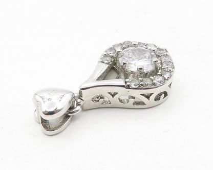 925 Sterling Silver  Sparkling Cubic Zirconia Open Tear Drop Pendant  PT8087