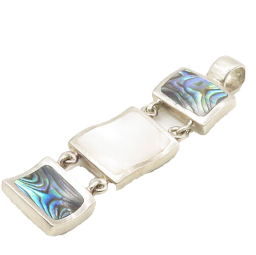 925 Sterling Silver  Vintage Mother Of Pearl & Abalone Shell Pendant  PT13570