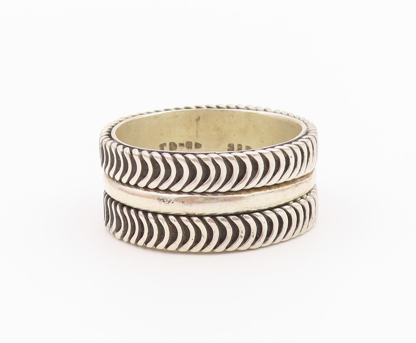 925 Sterling Silver Vintage Ring Wavy Pattern Statement Band  Sz 11.5  RG36417