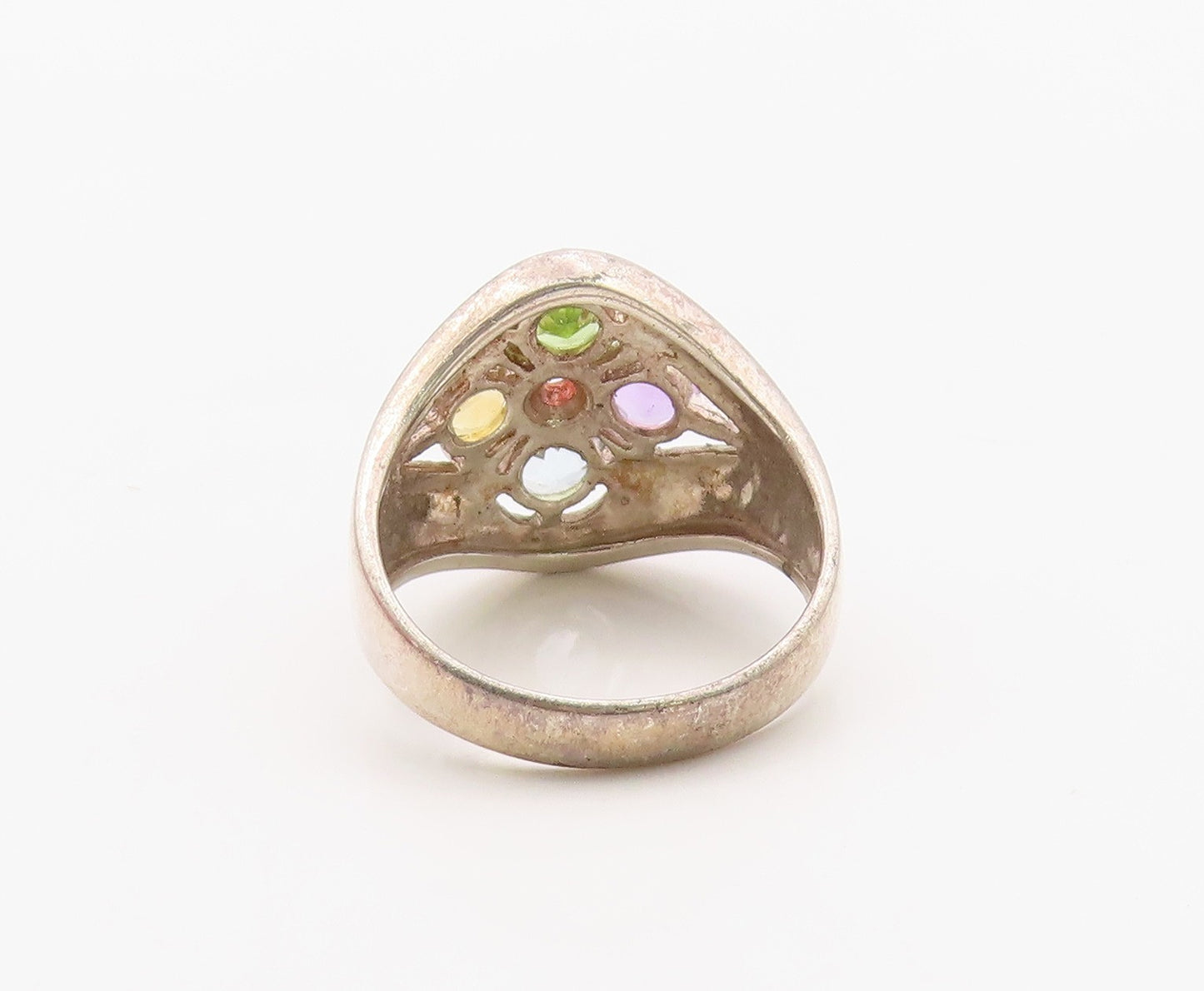 925 Sterling Silver Vintage Ring Multi Gemstone Floral Cluster  Sz 8  RG36392